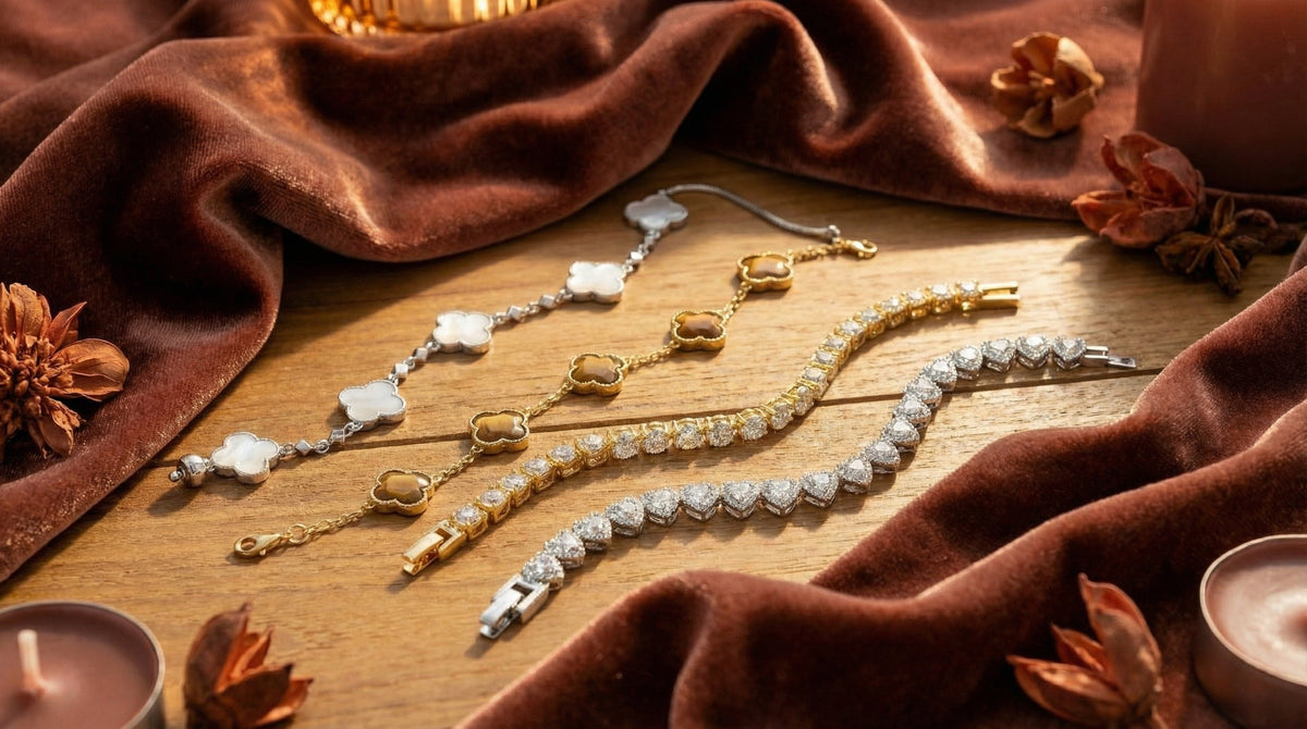 Bracelets Slaviana en acier inoxydable plaqué or, sertis de zircons